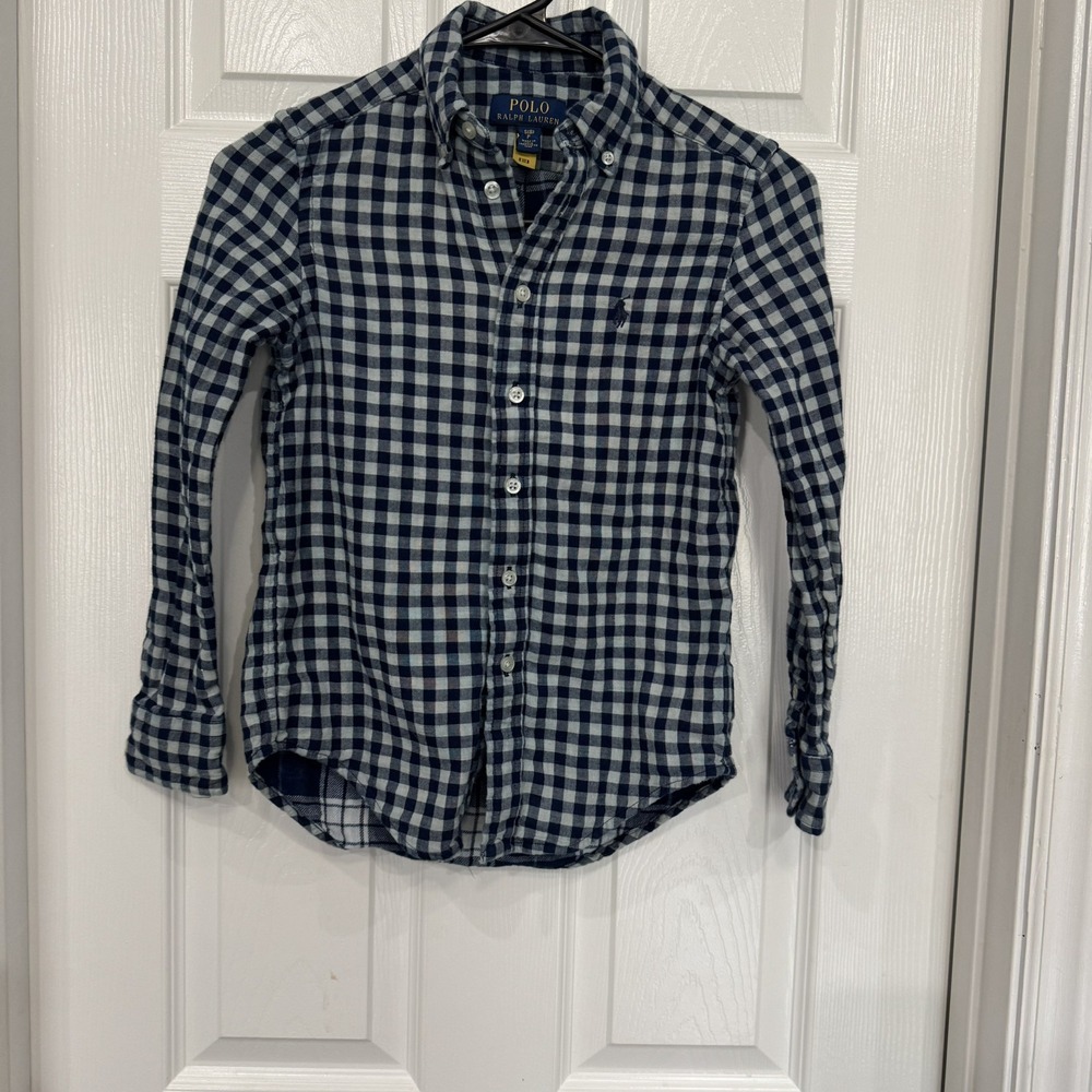 Polo Ralph Lauren Gray/Navy DOUBLE-LAYER FLANNEL Shirt‎ Boys S 8 PONY